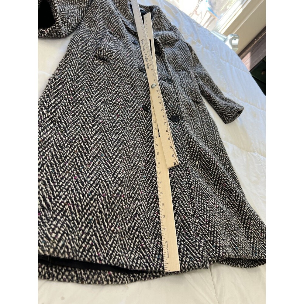 Vintage 80s British Lion Wool Trench Coat Black/White Womens Size 8 Herringbone - Picture 14 of 16